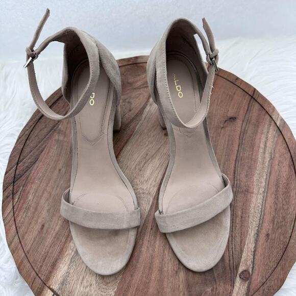 Aldo Shoes Womens Size 10 Block Heel Sandal Beige Suede Ankle Strap Dressy - Picture 6 of 13